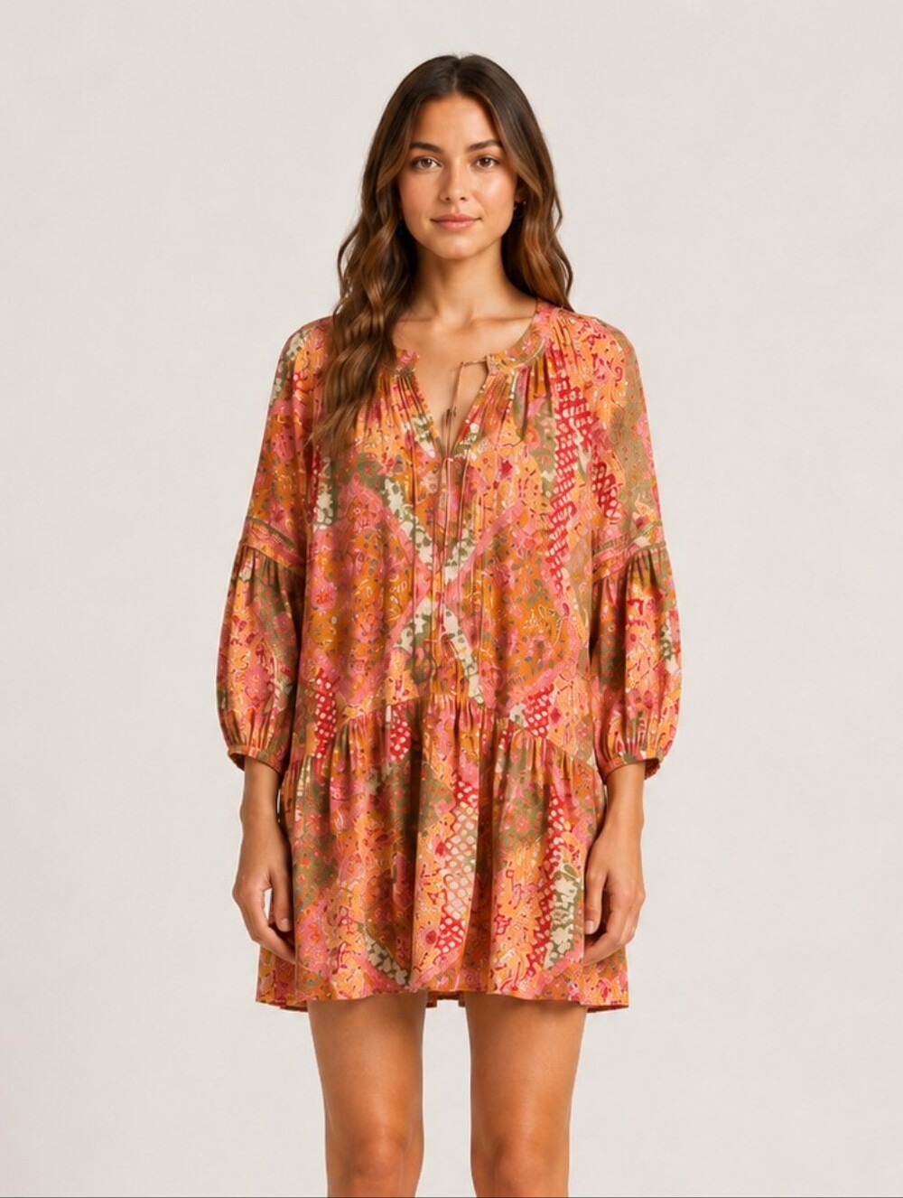 Monte & Lou Nisha Bohemian Printed Flowy Mini Dress New Size S